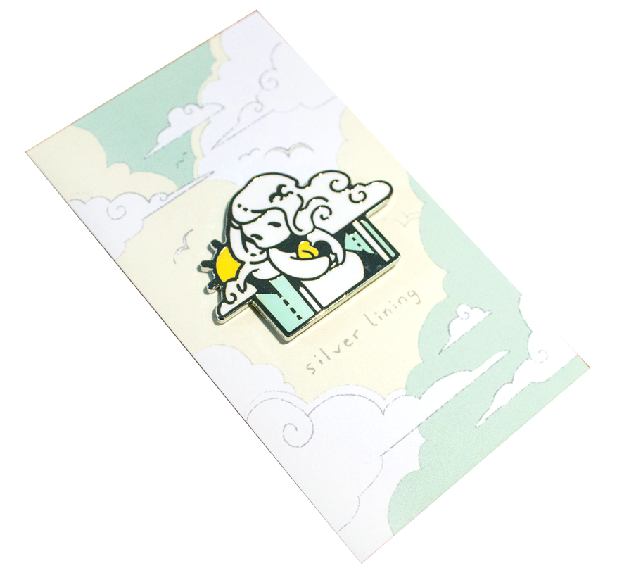 "silver lining" enamel pin